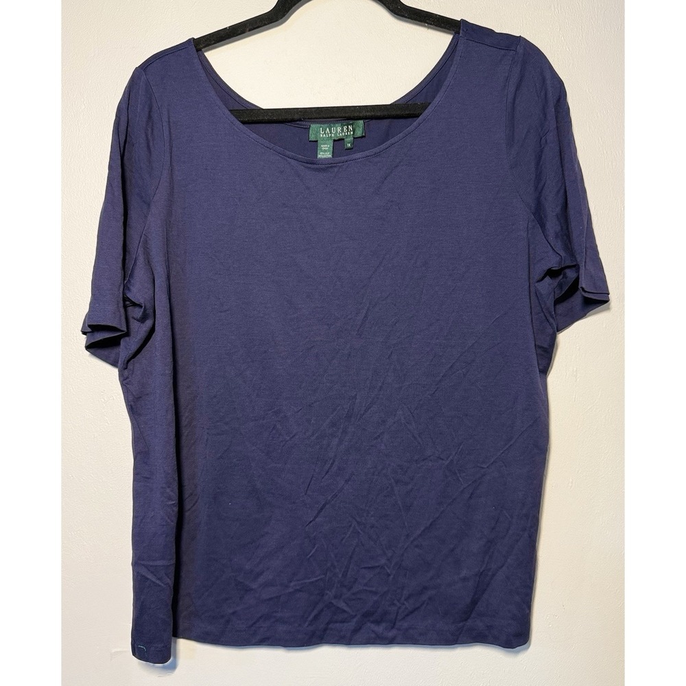 Lauren Ralph Lauren Crew Neck Shirt Women's 1X Navy Blue Silk Blend Lightweight